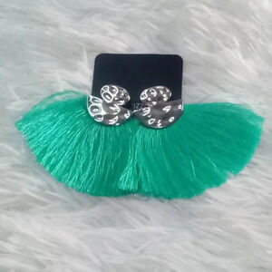 NWT Aqua Silver Fringe Tassel Boho Earrings